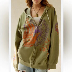 NWT Urban Outfitters Eyes Open Oversize Zip-Up Hoodie Sweatshirt